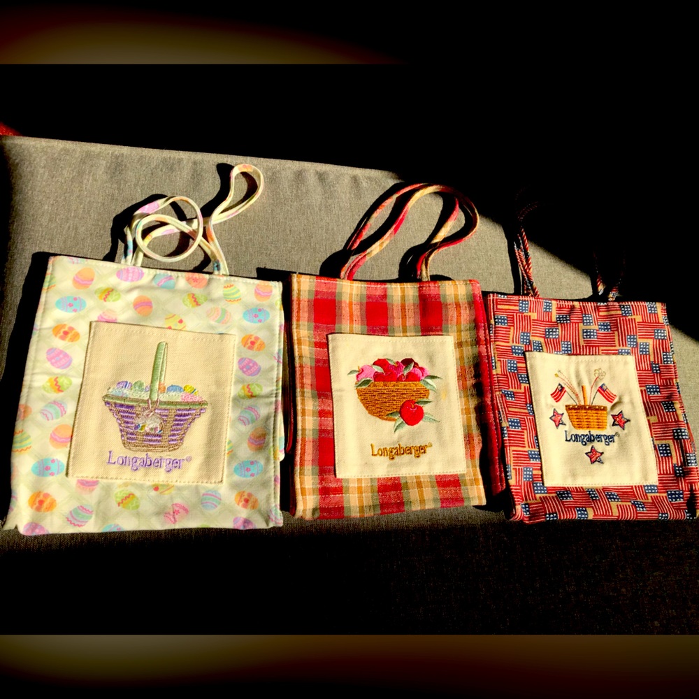 Longaberger 3 Cloth Seasonal Bags. 7 1/2X 8 1/2 x4